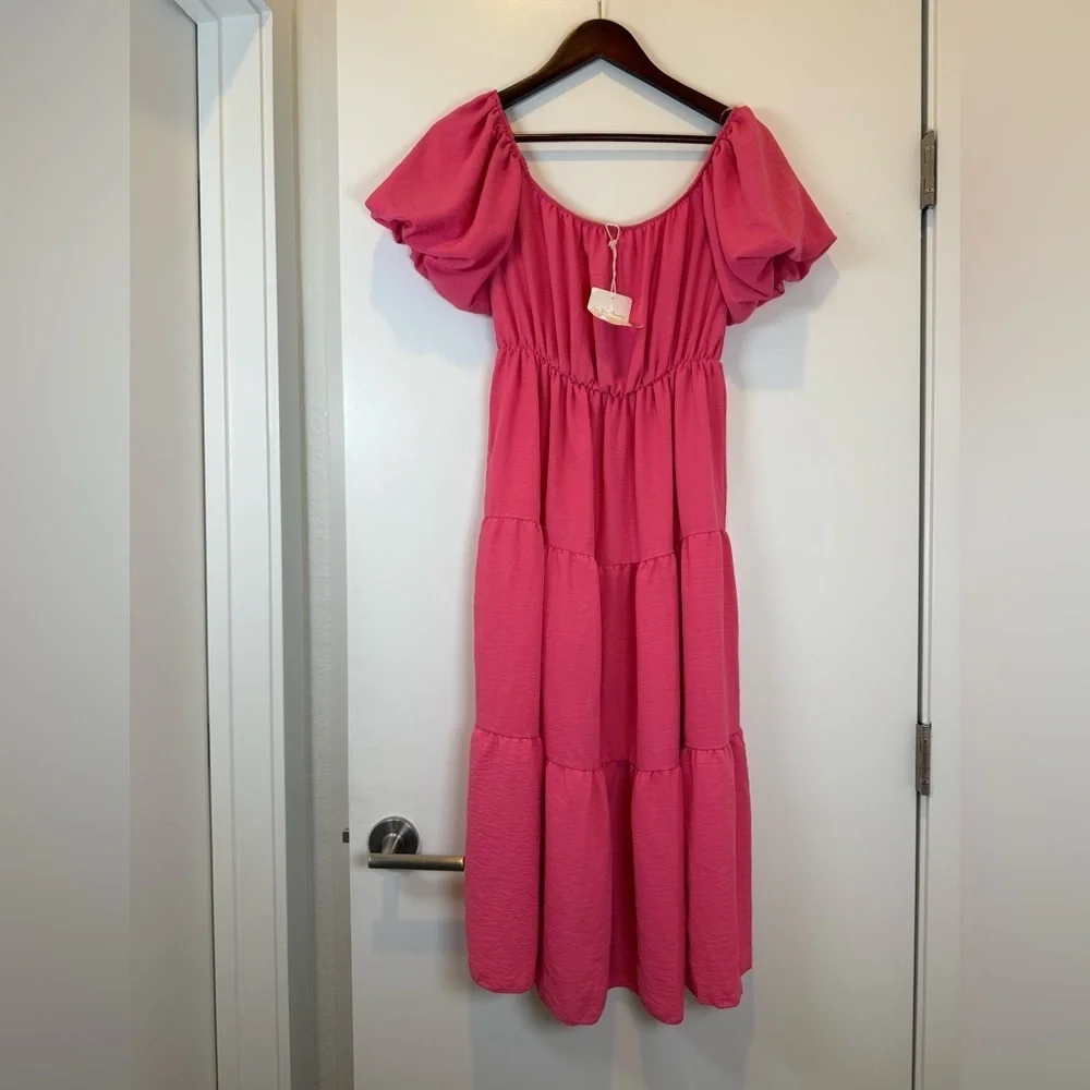 NWT See You Monday Pink Maxi Puff Sleeve Cottage Dress Farmhouse - Picture 8 of 8